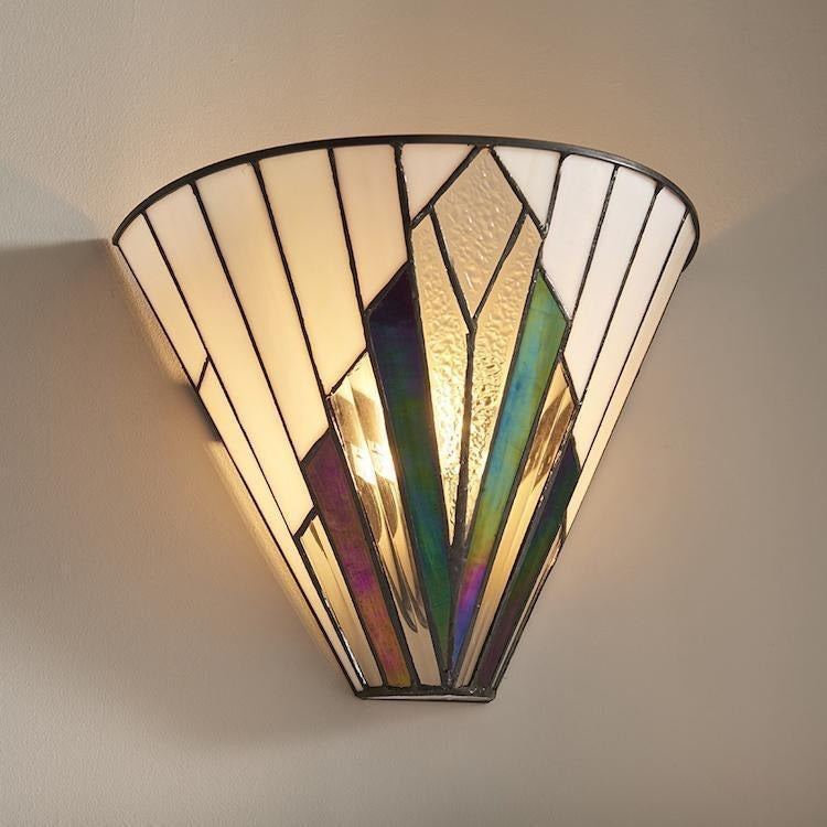 TF Astoria Vintage Fan-Shaped Wall Lamp - Handcrafted Art Glass - For Bedroom Accent Light