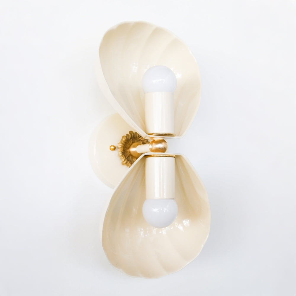 Coastal Shell Wall Light - Double Sconce with Steel and Brass Finish