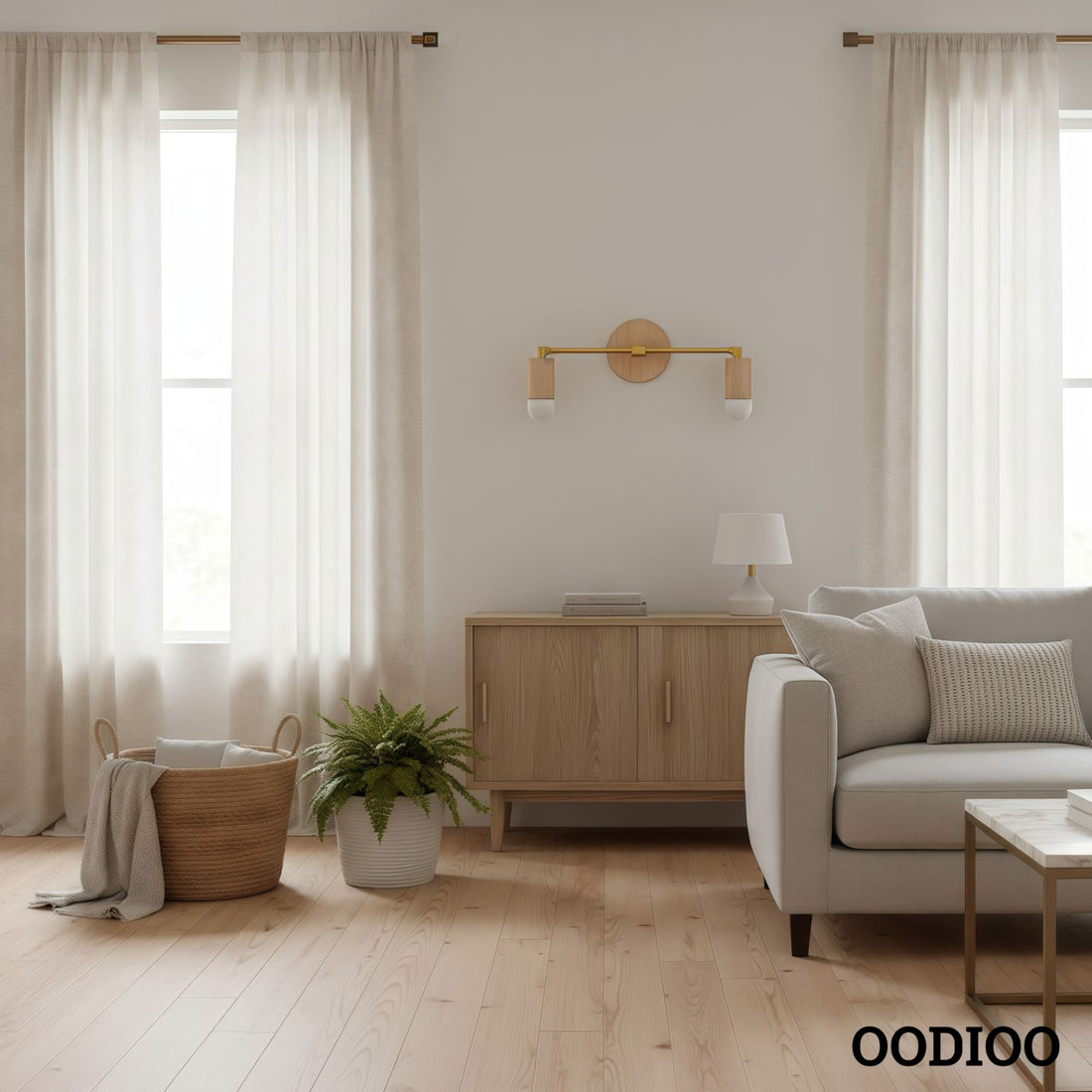 Lumen Woodgrain Frame Boho Wall Lamp – Multi Finish Vanity Lighting Solution