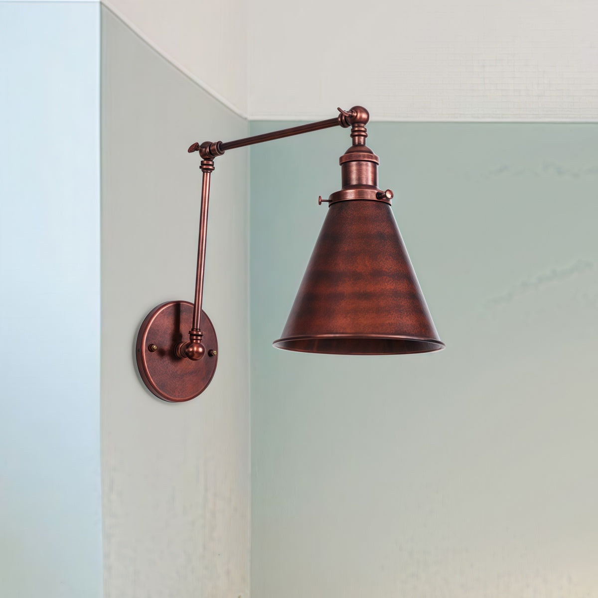 Industrial Swing Arm Wall Light – Black Adjustable Metal Farmhouse Lamp