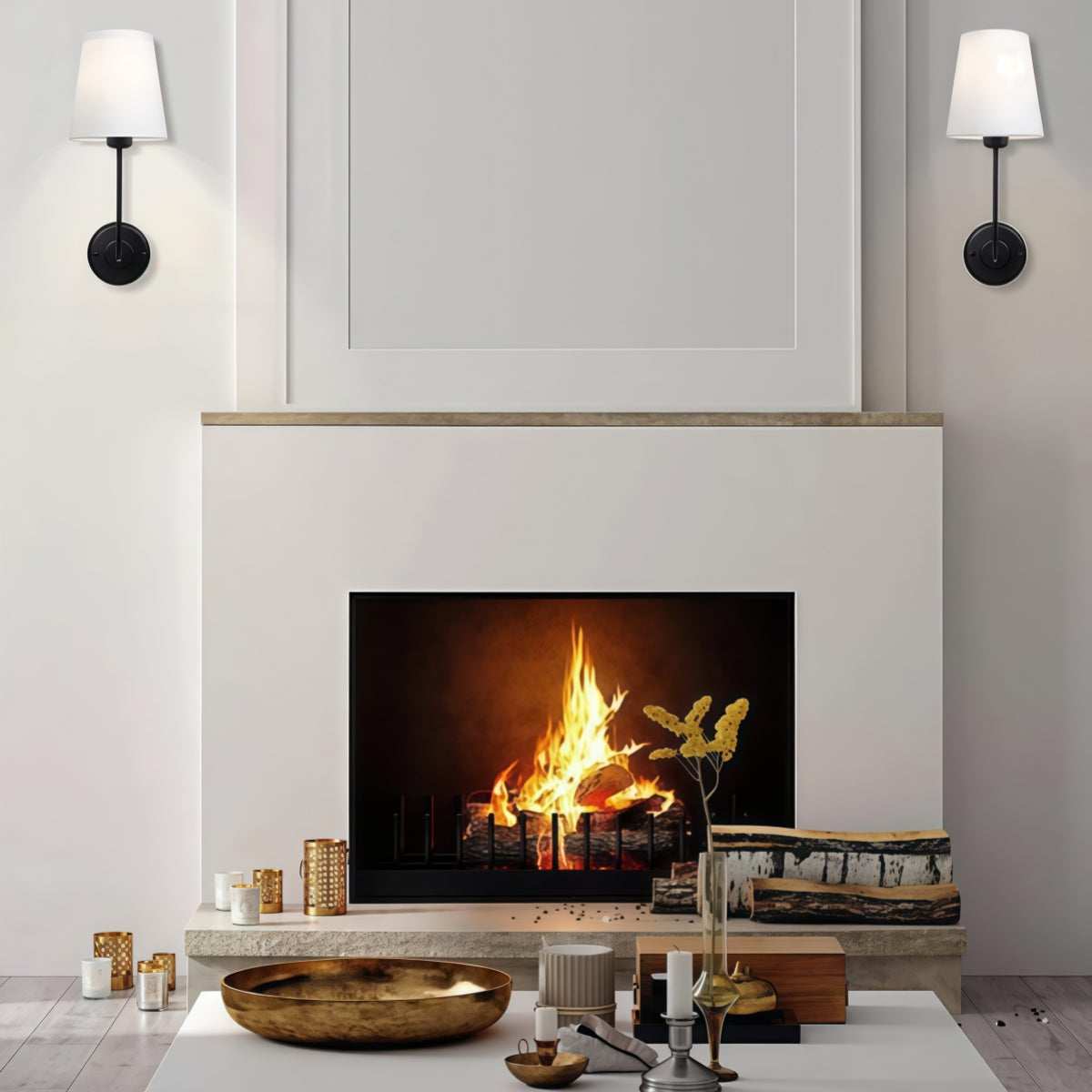 Rustic Cone Shape Fabric Wall Sconce – Antique Brass Metal Accent Light