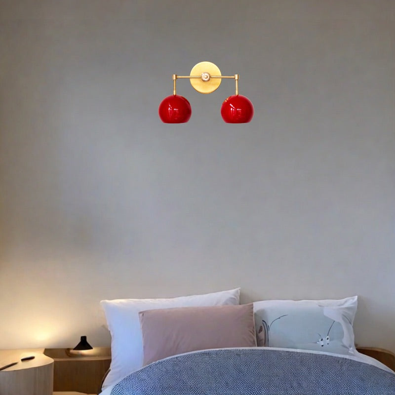 Red Wall Sconce - Double Ball Shades Bathroom Wall Light