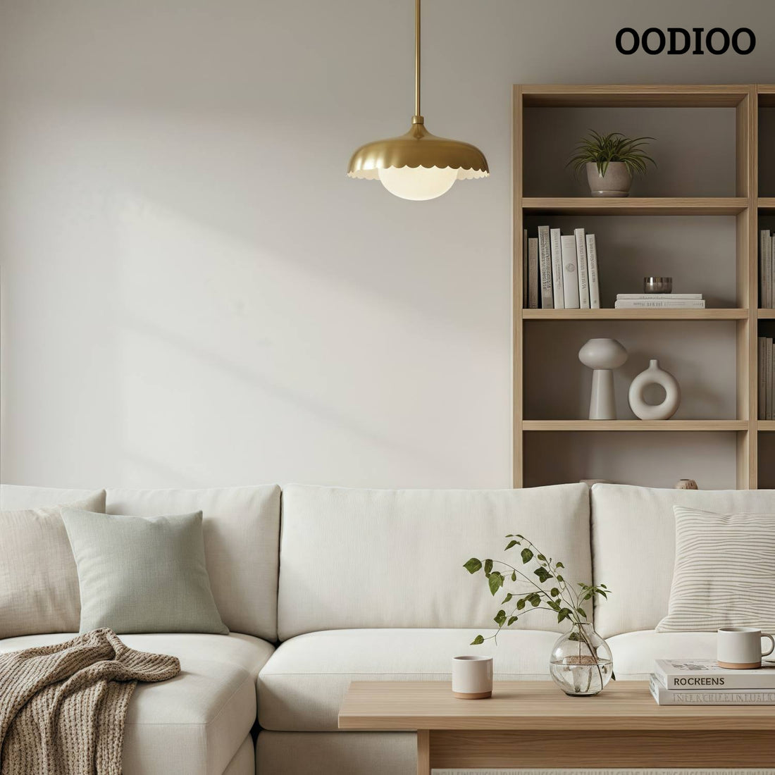 Rayla Retro Brass Scalloped Shade Pendant Lamp – Perfect for Living Rooms and Cafes