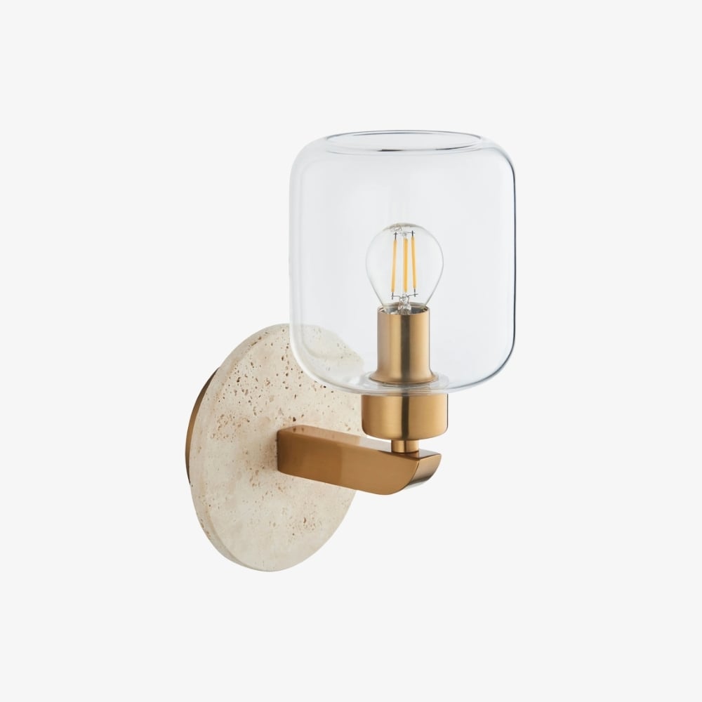 Korlisse Modern Marble Wall Light - Vintage Brass & Clear Glass Accent for Living Room and Hallway