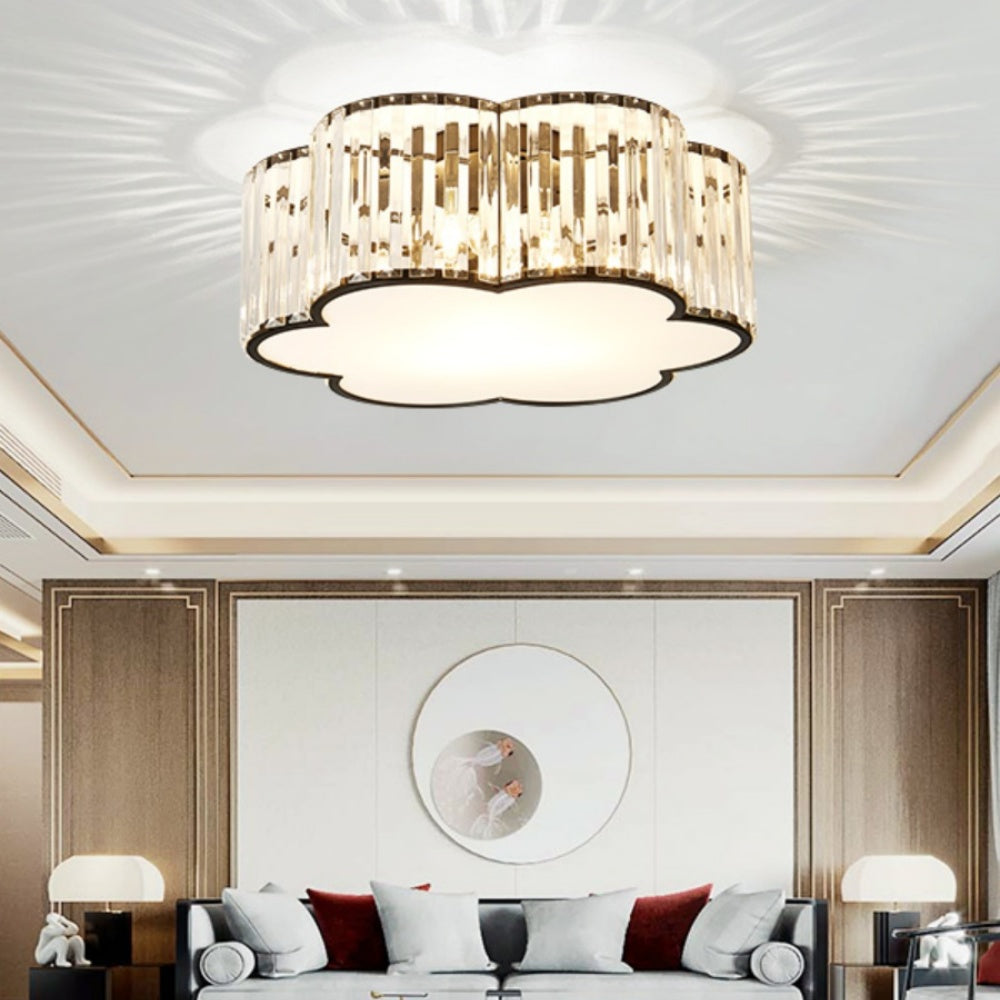Crystal Glass Flush Mount Ceiling Light - Black Drum Shade Ceiling Light