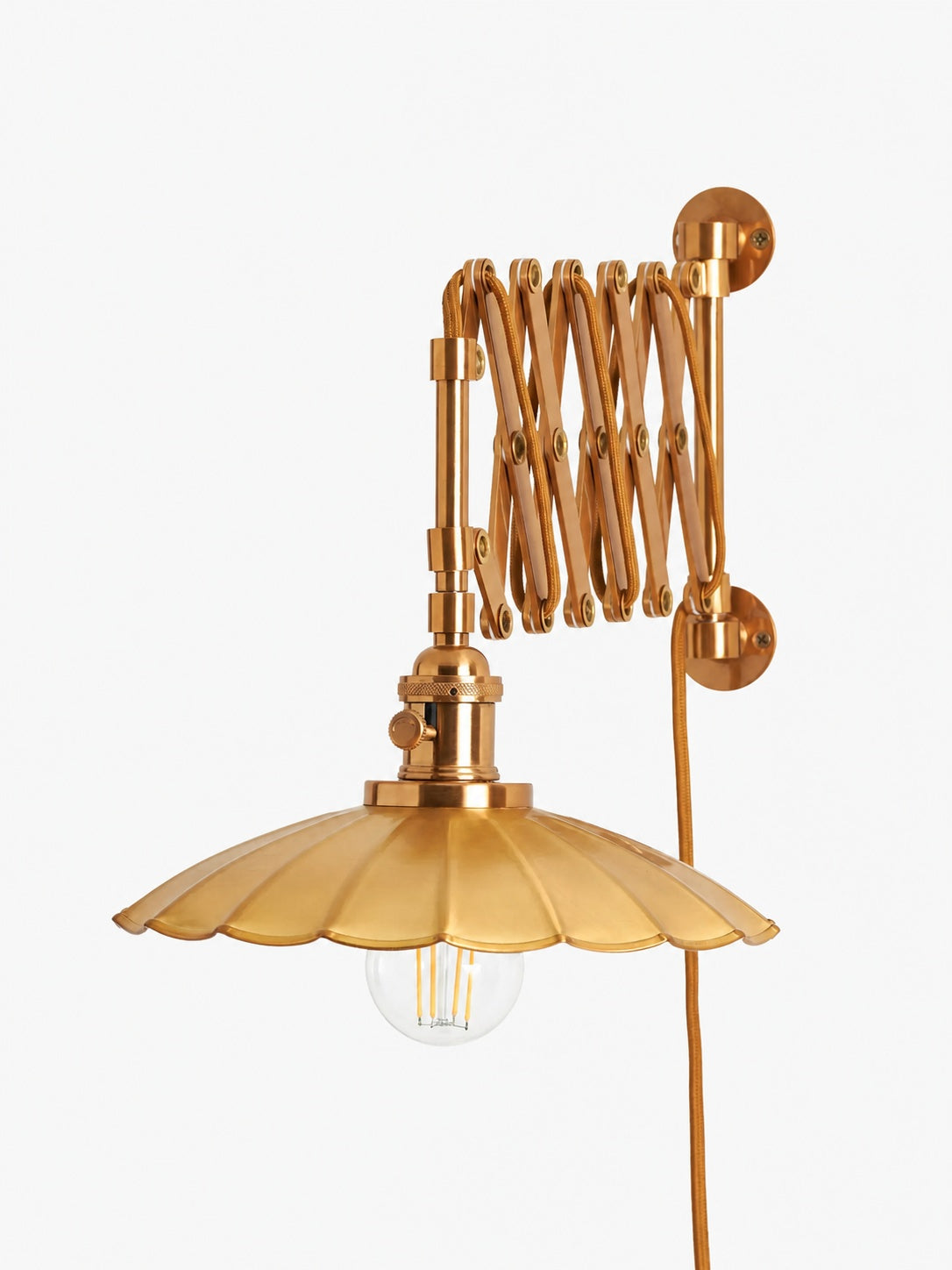 Furium Scalloped Accordian Plug-In Sconce - Brass Wall Light Elegance