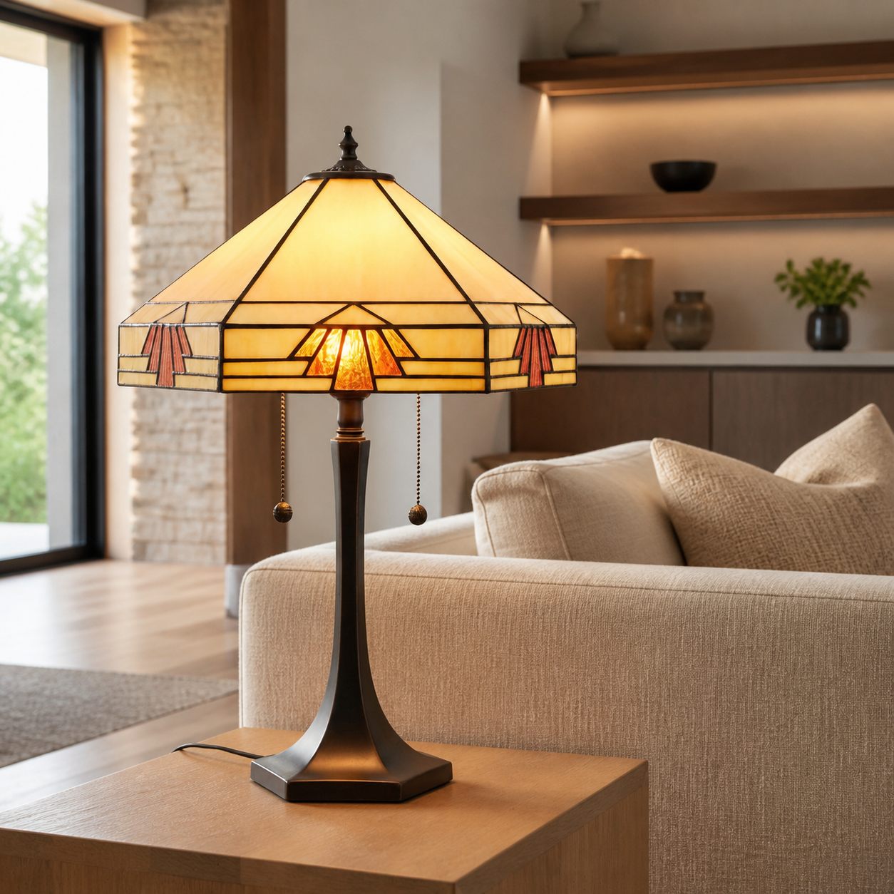 TF Nevada Geometric Stained Glass Table Light – Table Lamp for Living Rooms and Bedrooms