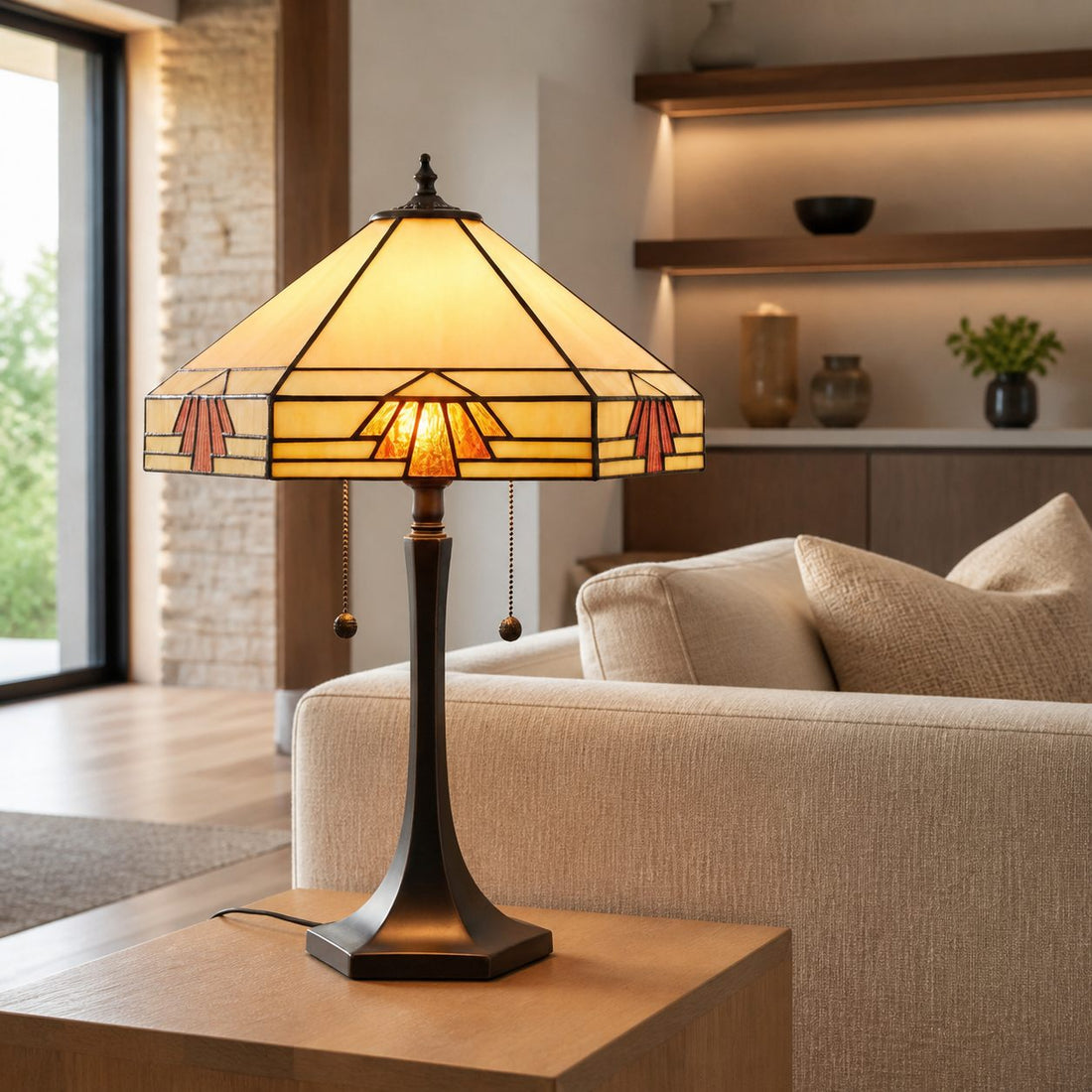 TF Nevada Geometric Stained Glass Table Light – Table Lamp for Living Rooms and Bedrooms
