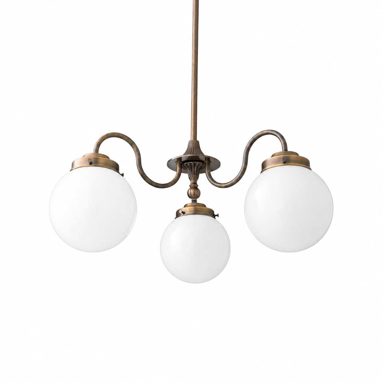 Glorica Glass Vintage Globe Chandelier - Brass 3-Light Frosted Glass Hanging Fixture