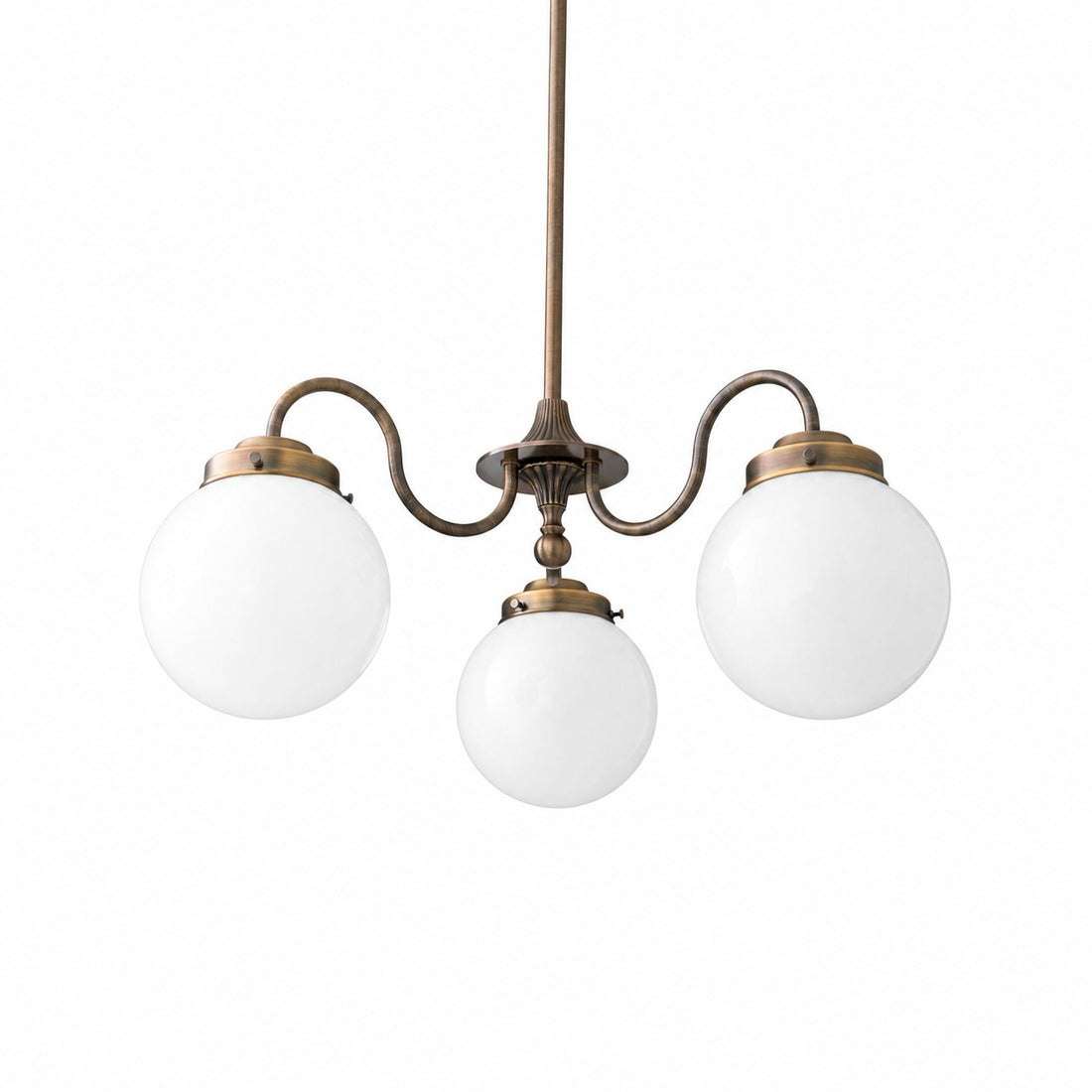 Glorica Glass Vintage Globe Chandelier - Brass 3-Light Frosted Glass Hanging Fixture