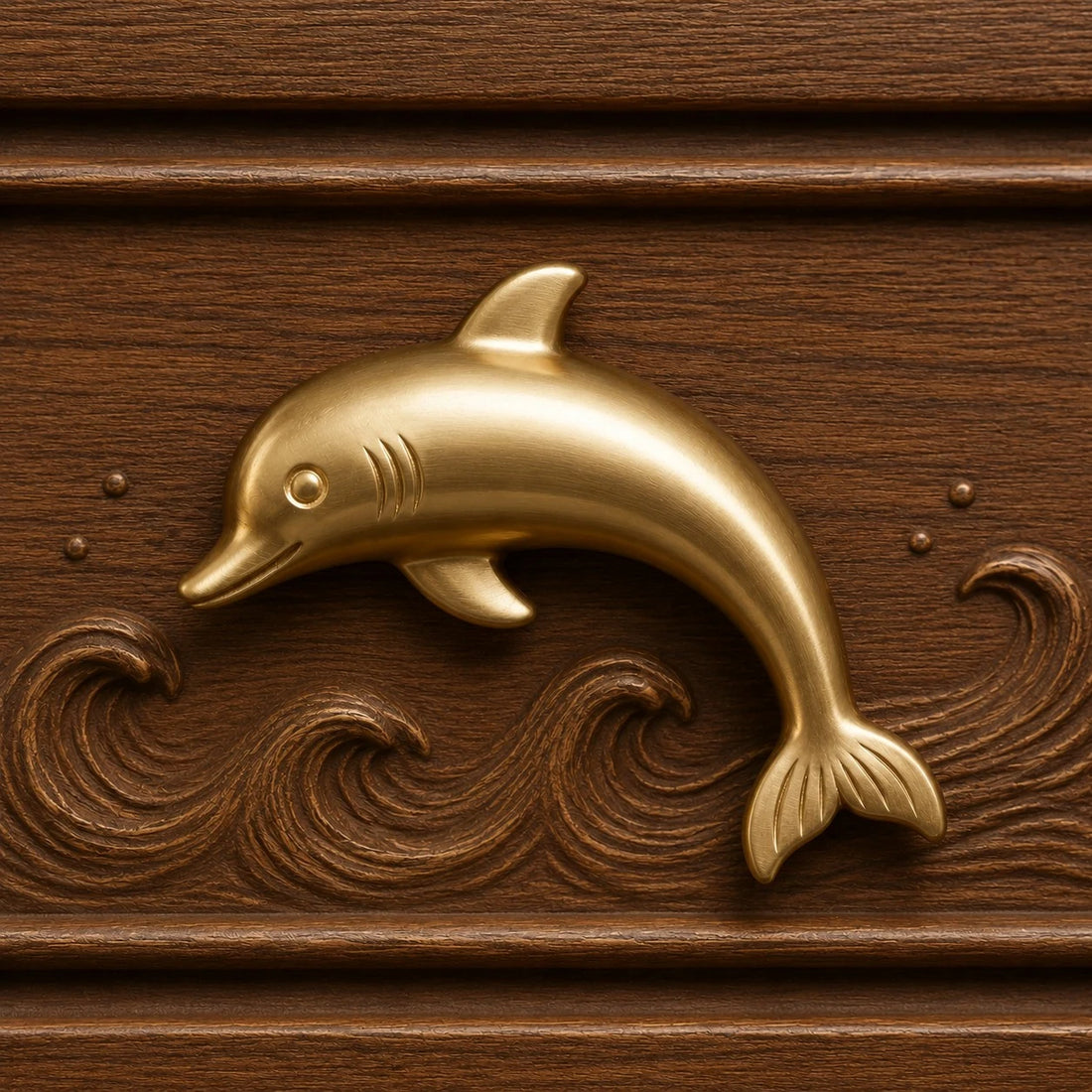 Dolphin cabinet knob in Natural Brass