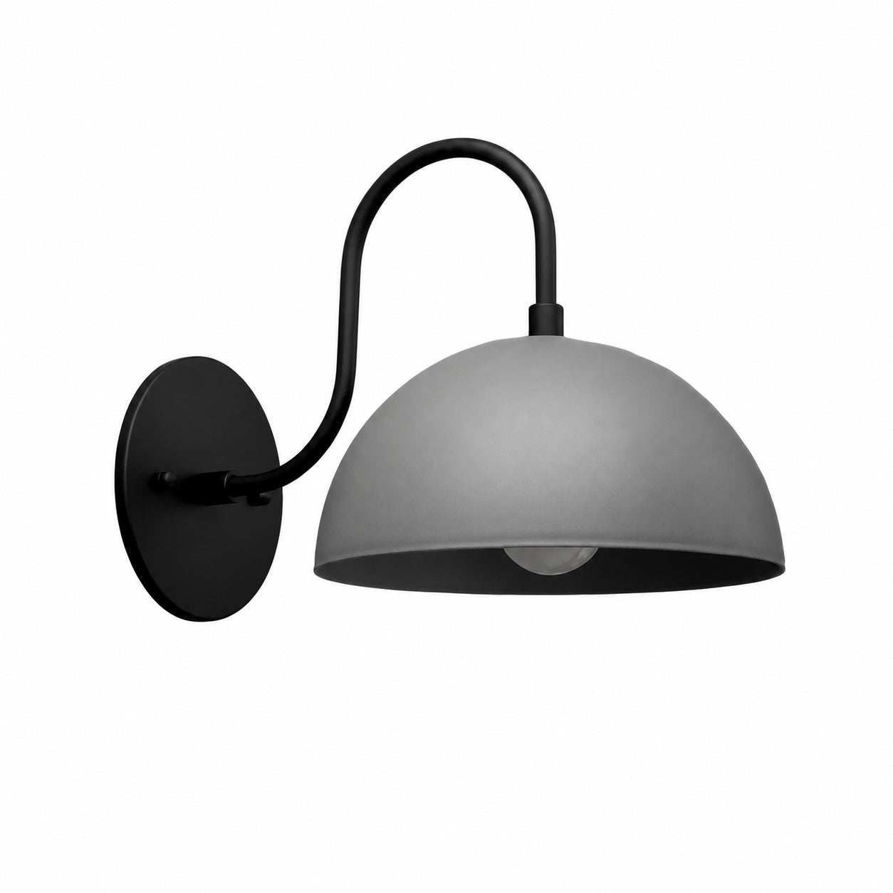 Curva Metal  Industrial Wall Sconce - Curved Brass Arm - Hammered Dome Light Fixture