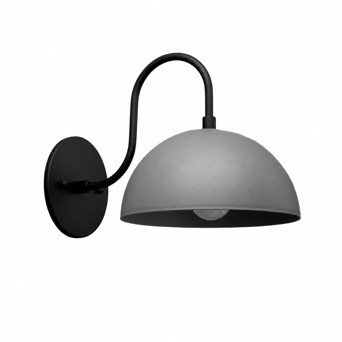 Curva Metal  Industrial Wall Sconce - Curved Brass Arm - Hammered Dome Light Fixture