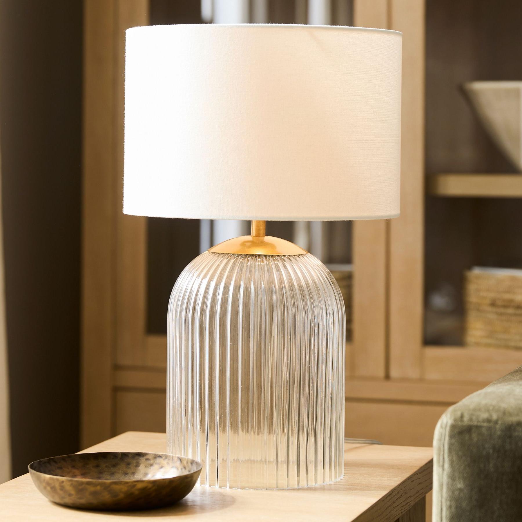Bravira Ribbed Glass Table Lamp - Modern Lighting with Linen Shade