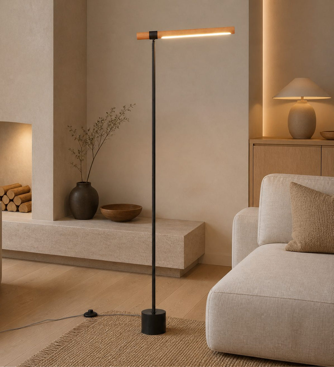 Moss Energy-Efficient Linear Wood LED Floor Lamp – Adjustable Swivel Design