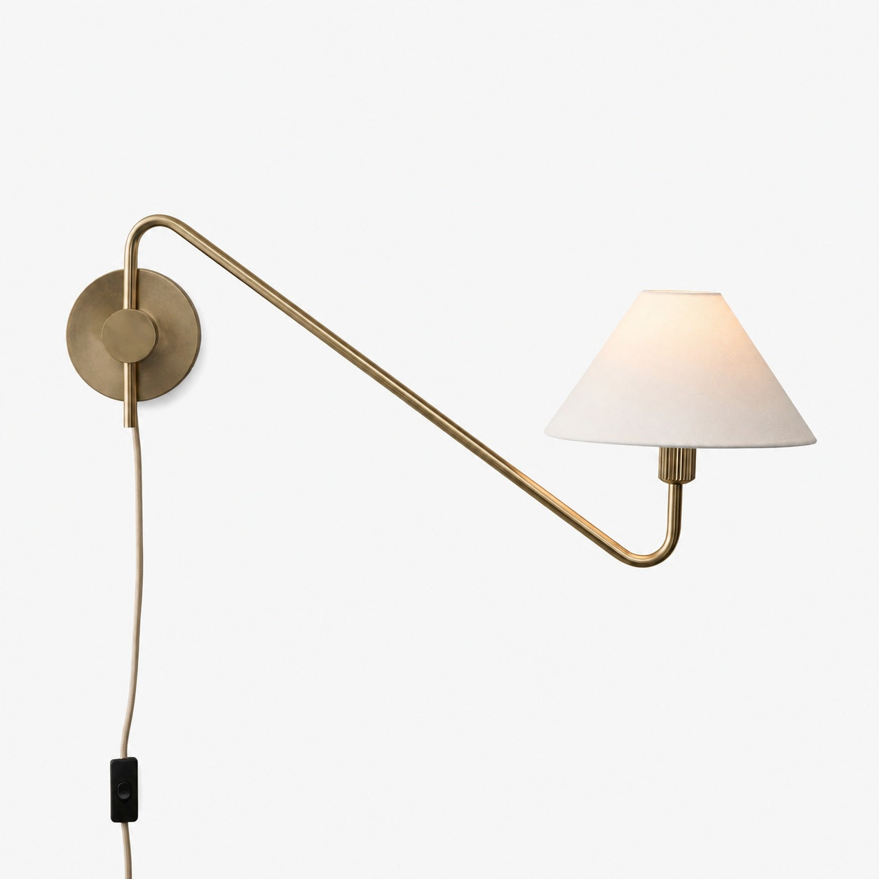 Diora Plug-In Wall Sconce - Champagne Bronze Adjustable Arm Lamp with Linen Shade