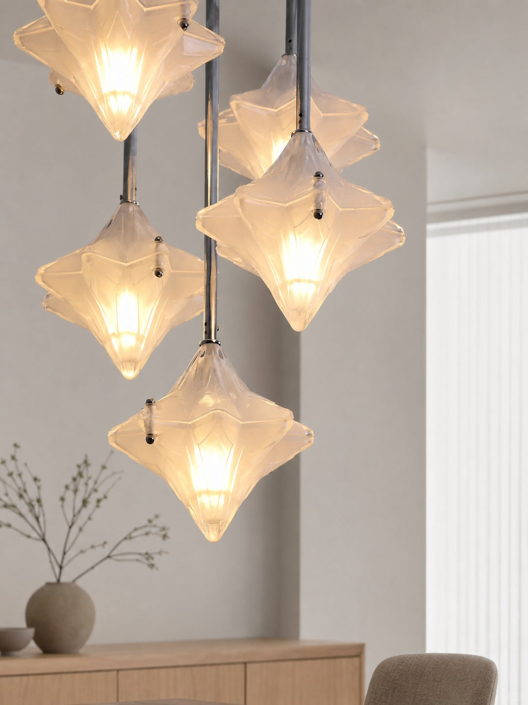 Art Deco Astris Star Chandelier – Frosted Glass Deco Fixture for Dining Room
