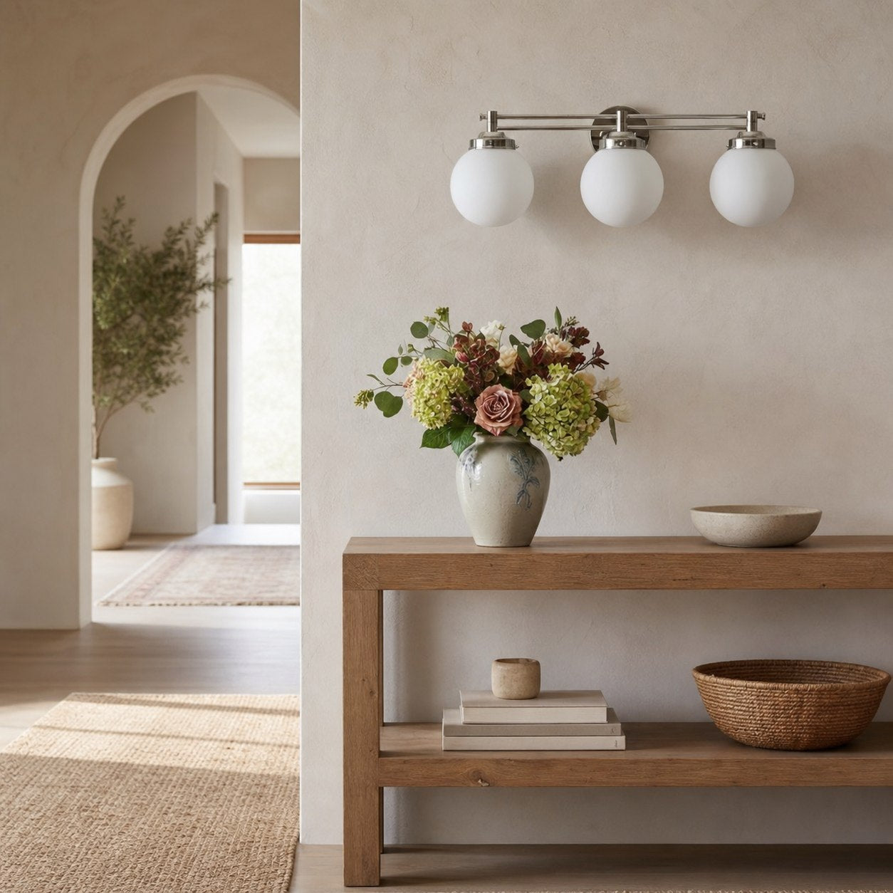 Glorica Glass Contemporary Vanity Light - 3 Light Globe Bathroom Fixture Opal Glass