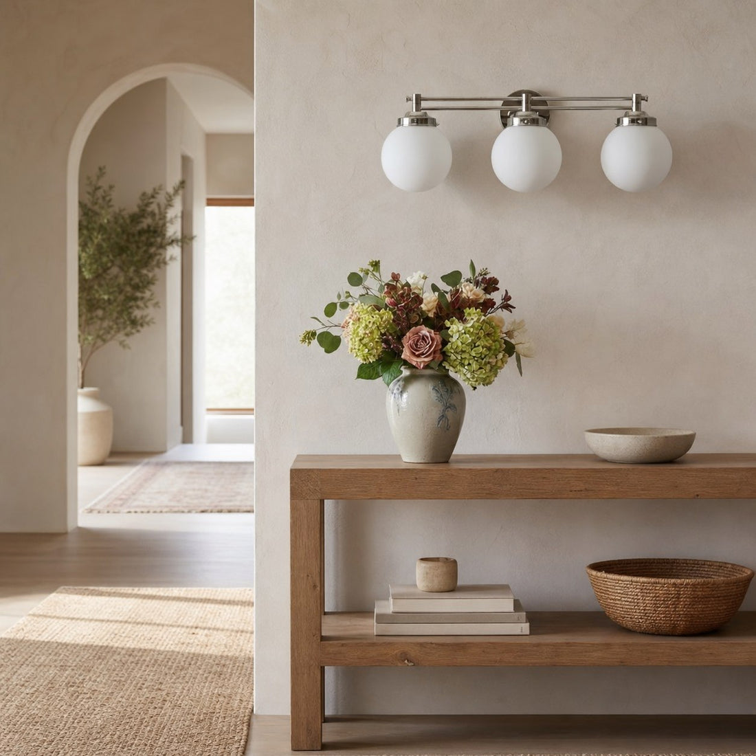 Glorica Glass Contemporary Vanity Light - 3 Light Globe Bathroom Fixture Opal Glass