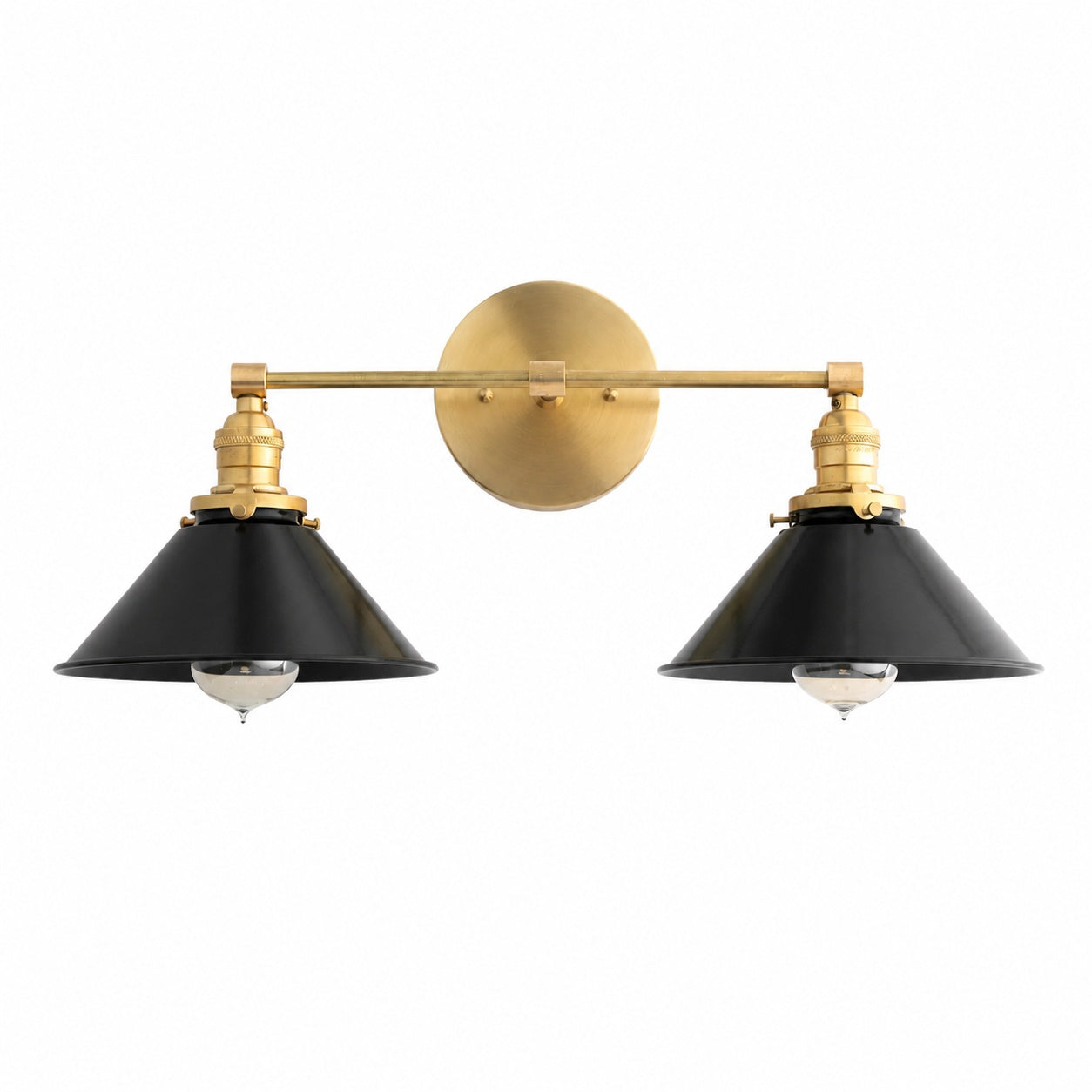 Conique Metal Dual Black Sconce with Cone Shades - Industrial Vanity Wall Light for Mirror