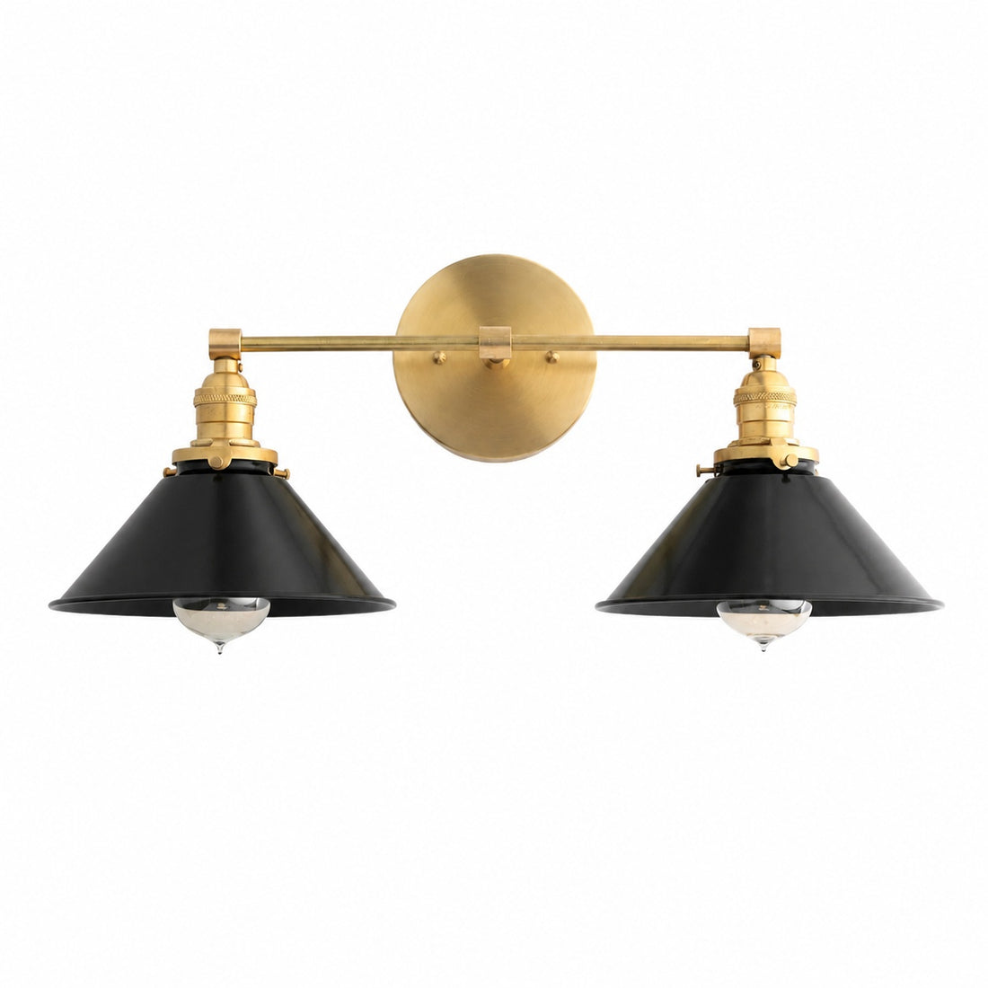 Conique Metal Dual Black Sconce with Cone Shades - Industrial Vanity Wall Light for Mirror