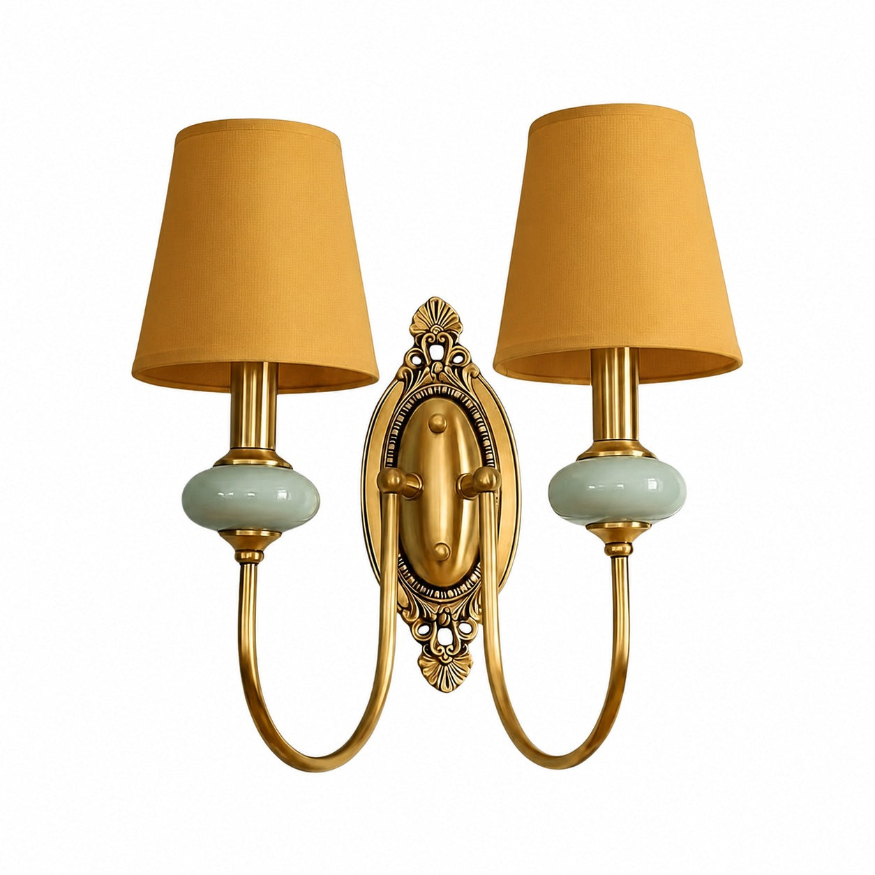 Rowanea Ceramic Wall Sconce with Fabric Shade and Metal Finish – Farmhouse Modern Hallway Light