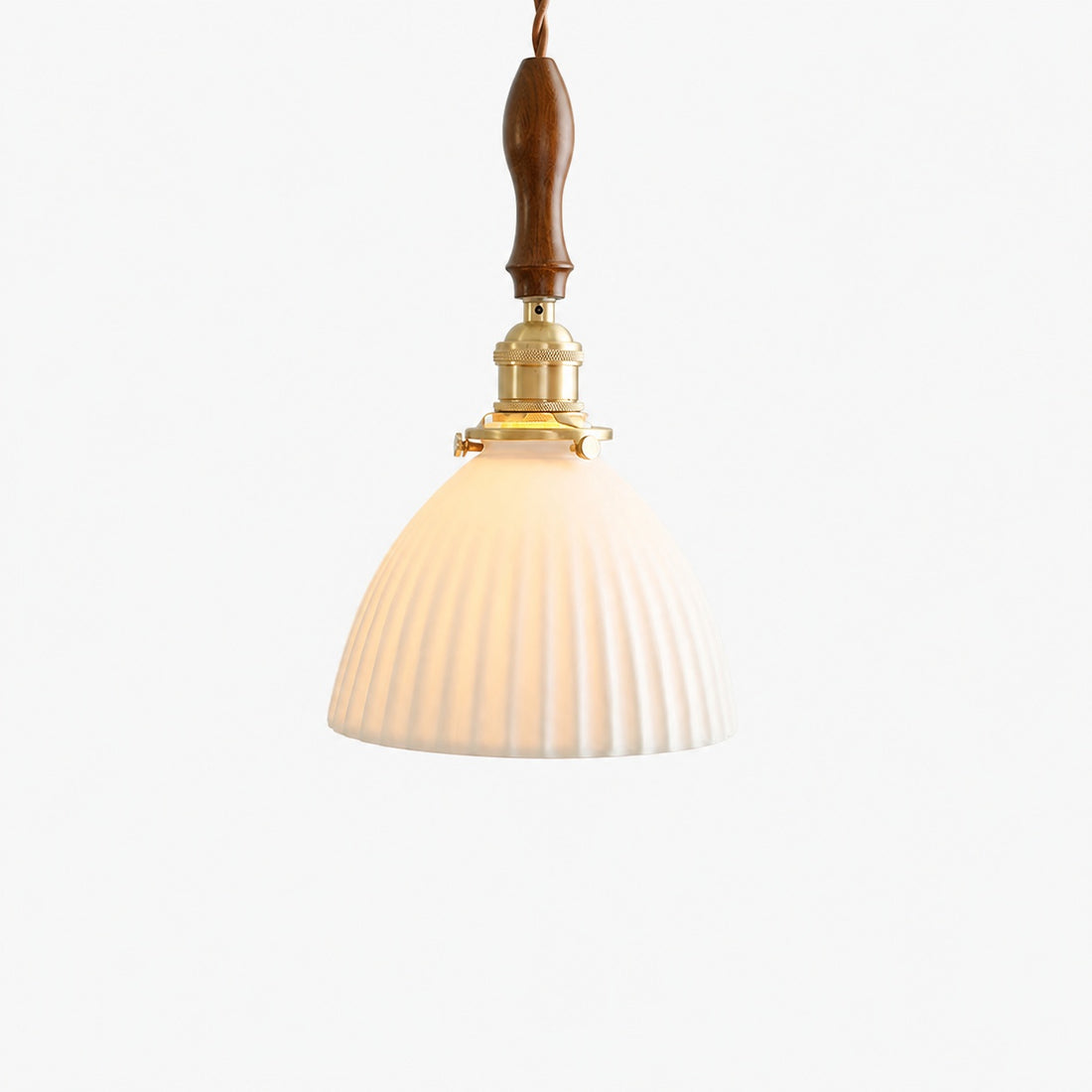 Traditional Japanese Brass Walnut Glass Ceramic Cylinder Conic Flower Bowl 1-Light Pendant Light For Dining Room