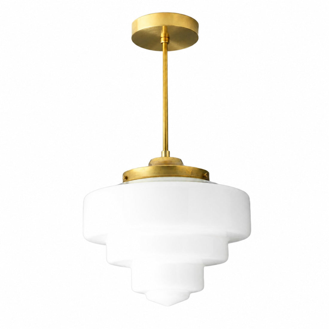 Geotower Glass Brass Pendant Light – Art Deco Opal Globe Ceiling Fixture