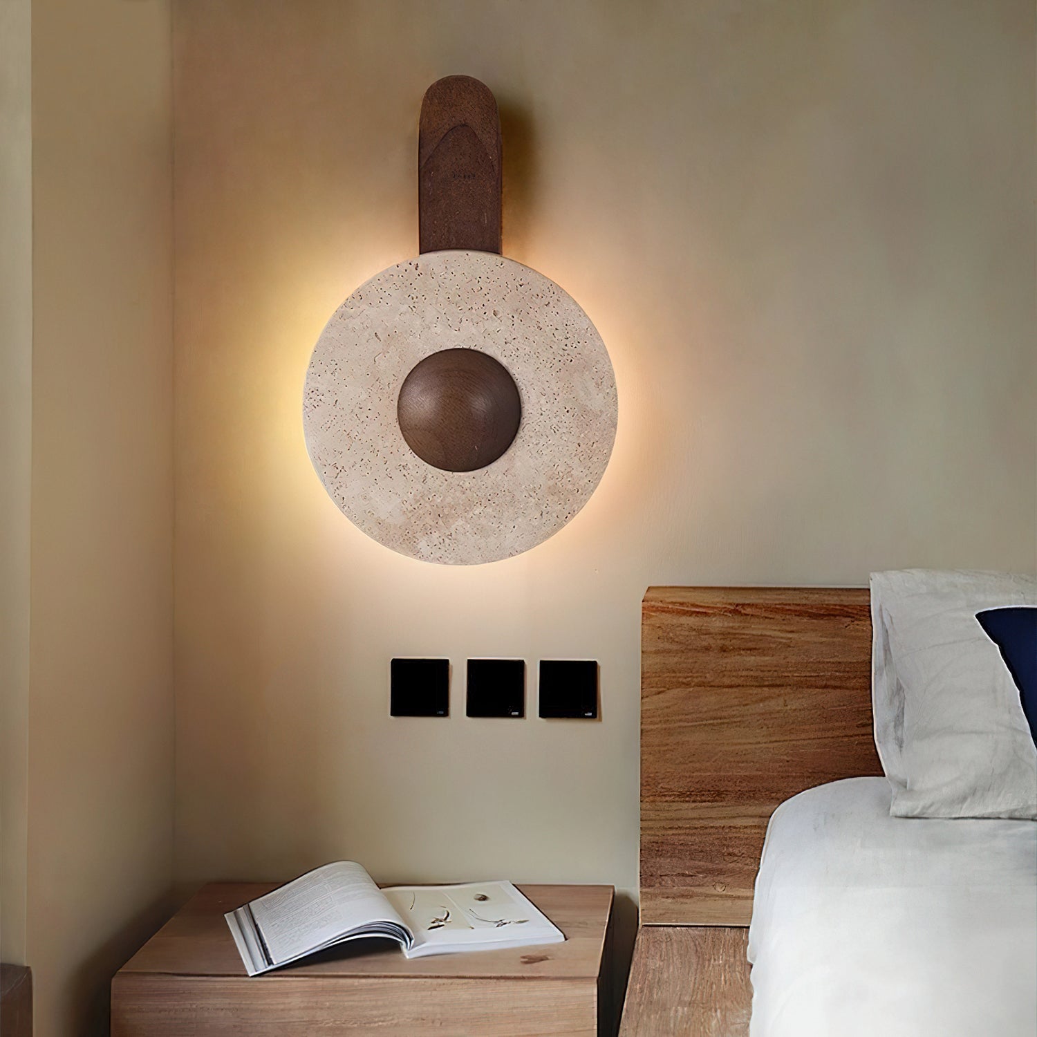 Yellow Travertine Wood Wall Lamp