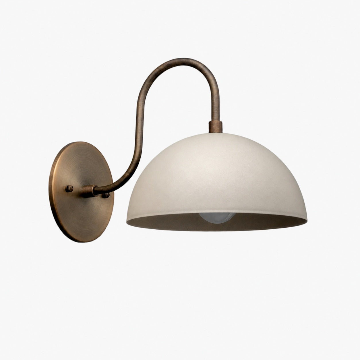 Curva Metal  Industrial Wall Sconce - Curved Brass Arm - Hammered Dome Light Fixture