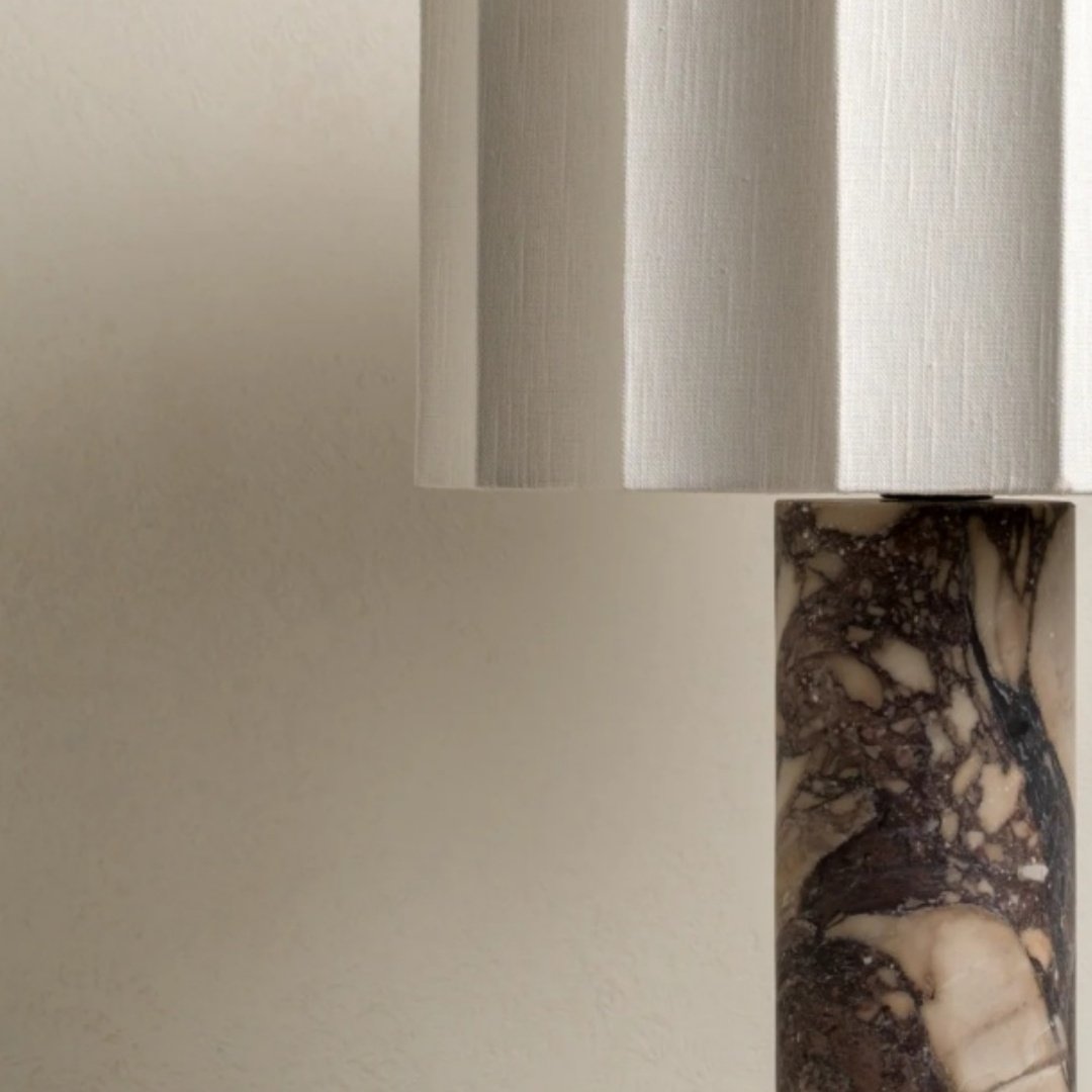 Cavilon Table Lamp with Fan-Shaped Linen Shade - Stone Finishes Suitable for Living Rooms
