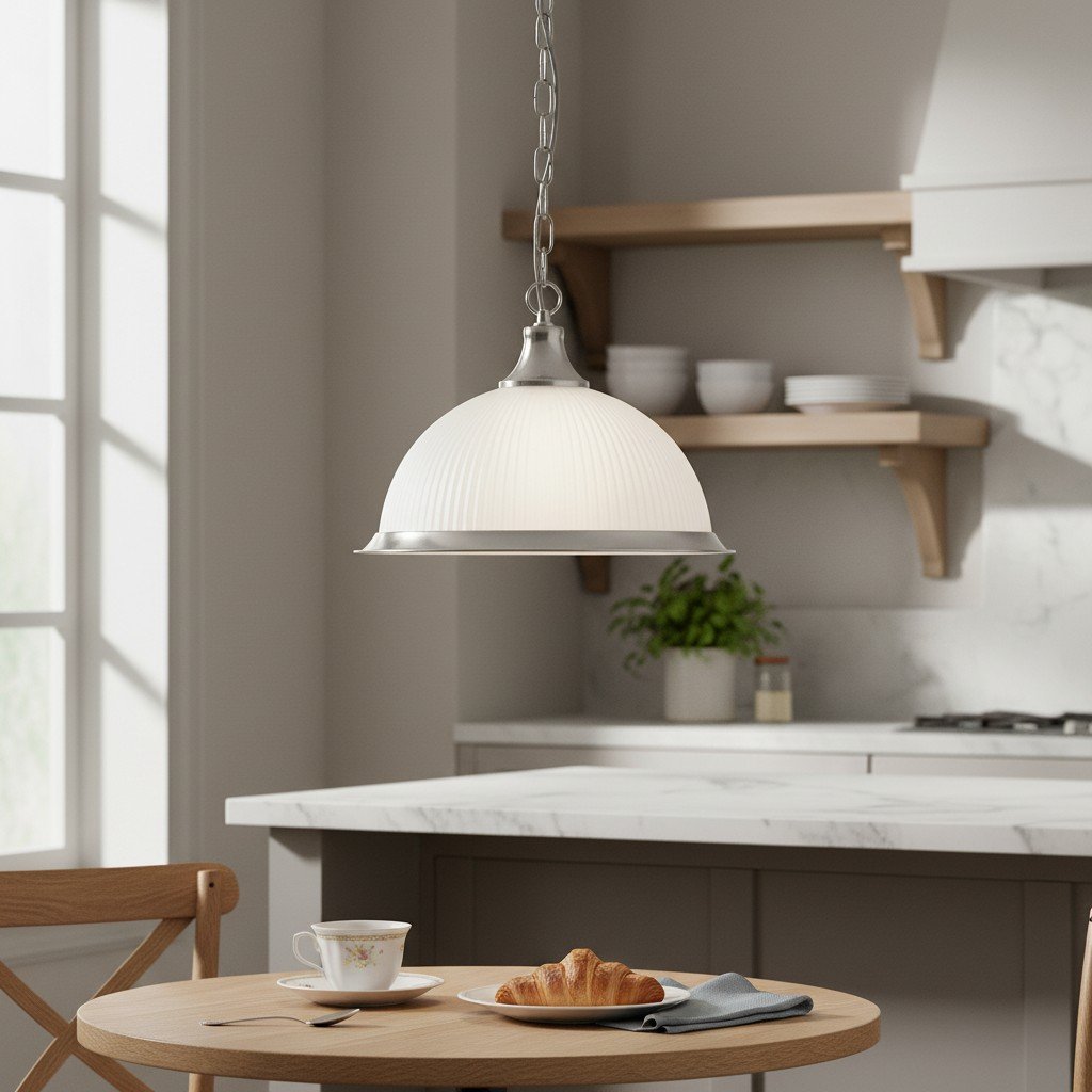 TF Vintora Ribbed Glass Pendant Light – Elegant Metal Trim for Kitchens, Dining Areas and Hallways