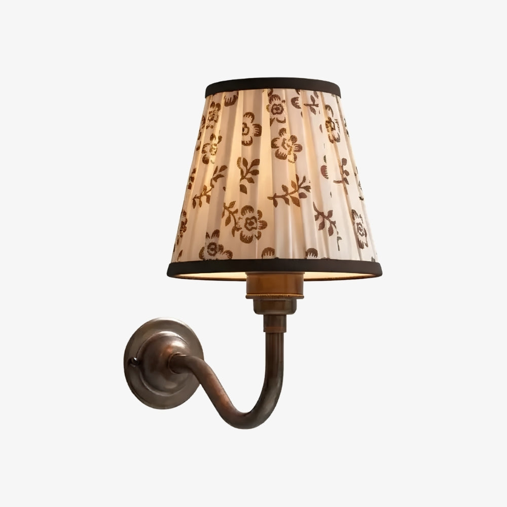 Solmire Fabric Wall Sconce - Vintage Linen Cotton Shade with Curved Metal Arm for Bedroom and Hallway