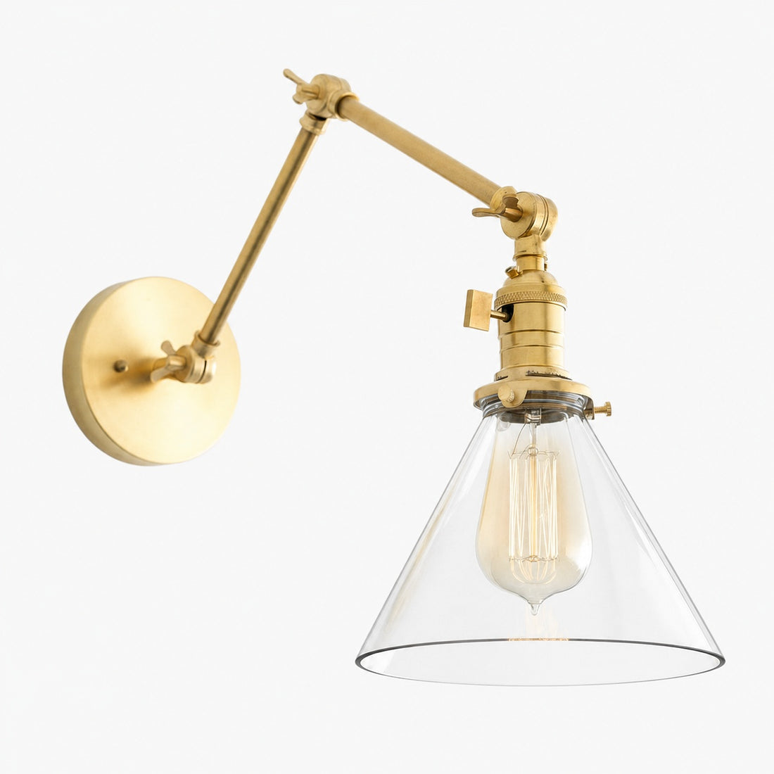 Conique Metal Industrial Wall Sconce with Adjustable Arm - Vintage Glass Cone Shade