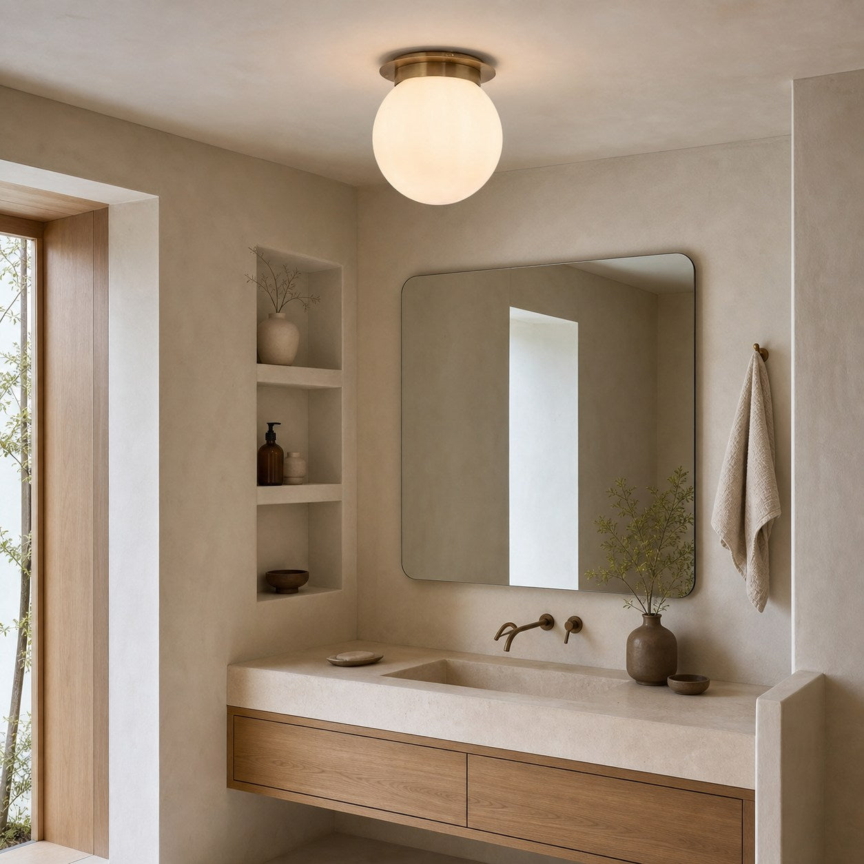 Rivolence Flush Mount Ceiling Fixture - Minimal Globe Brass Lighting