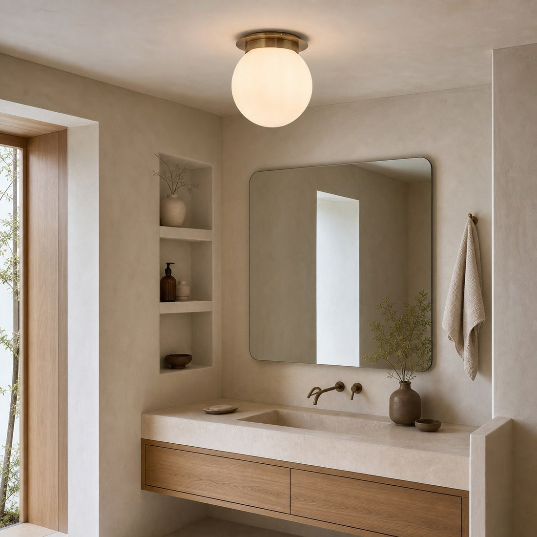 Rivolence Flush Mount Ceiling Fixture - Minimal Globe Brass Lighting