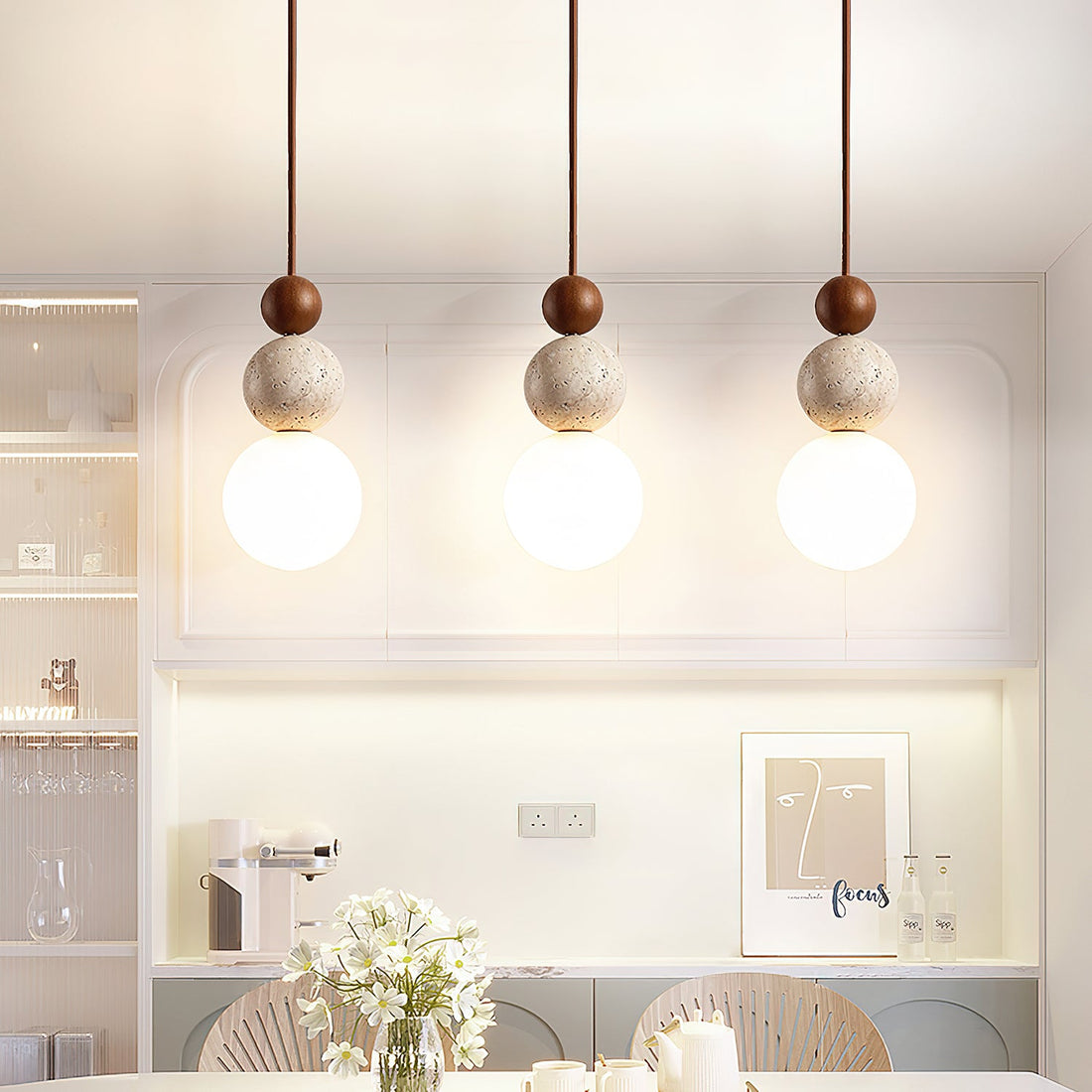 Modern Travertine Stone Globe Pendant Lamp