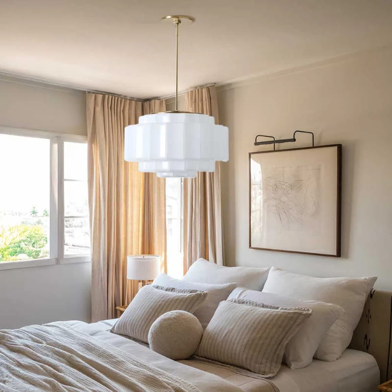 Tiered Milk Pendant Light - Antique Brass Glass Light Fixture