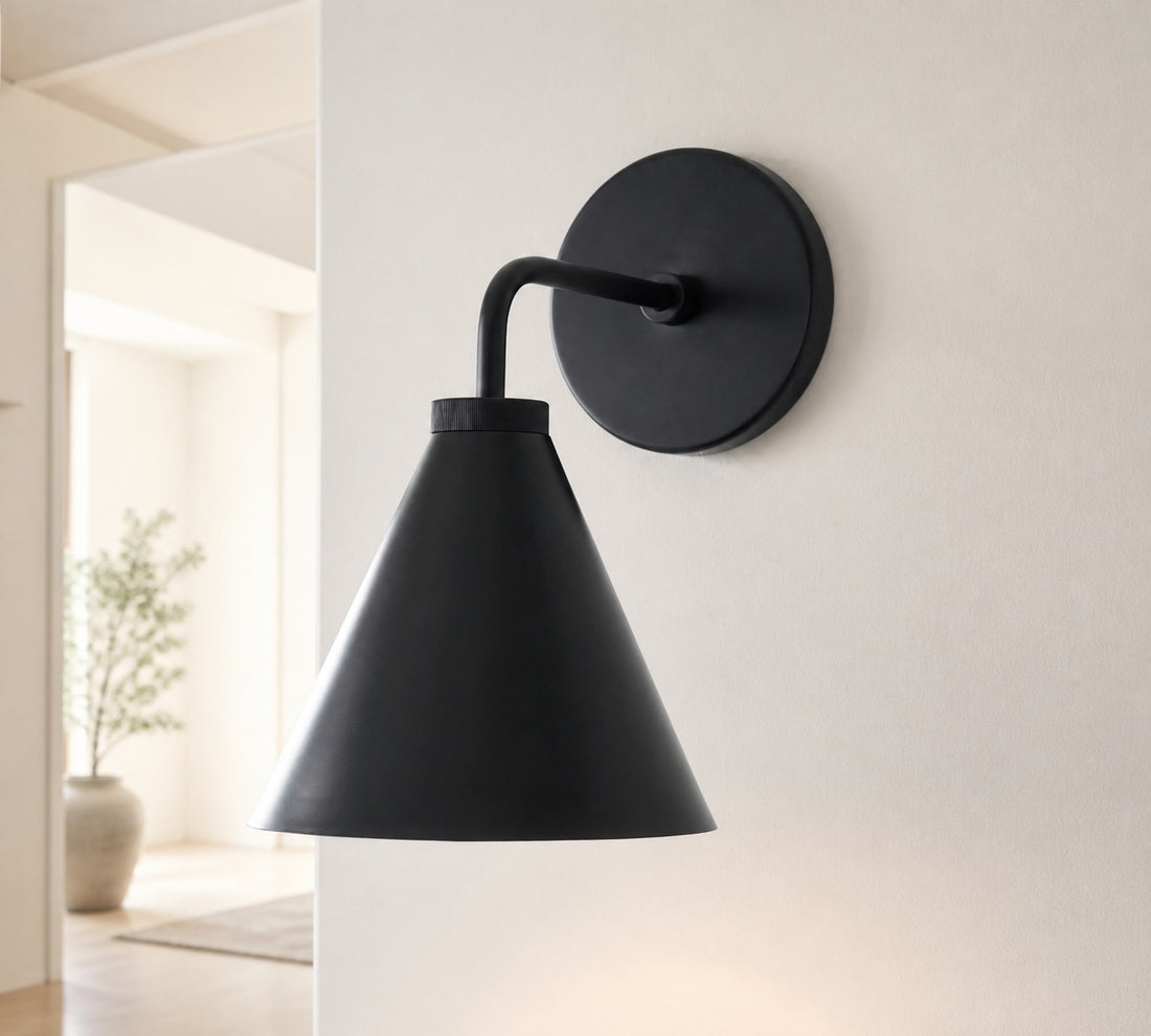Korvi Iron Tapered Sconce Light - Wall Fixture in Black or Brass