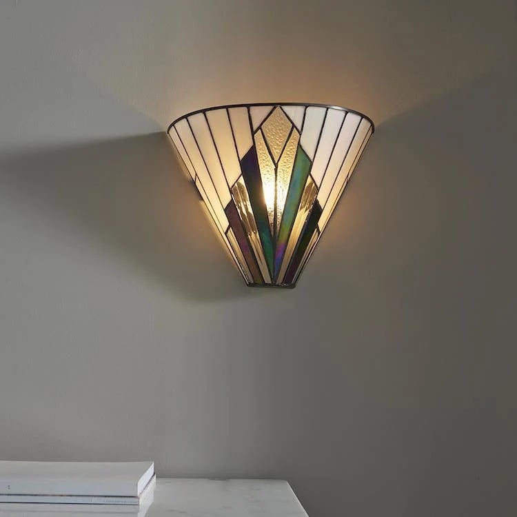 TF Astoria Vintage Fan-Shaped Wall Lamp - Handcrafted Art Glass - For Bedroom Accent Light