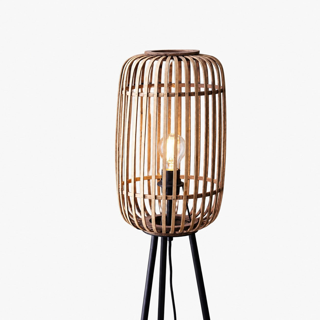 Yumeko Natural Woven Floor Lamp – Modern Scandi Bamboo Shade Standing Lamp for Bedrooms or Living Rooms