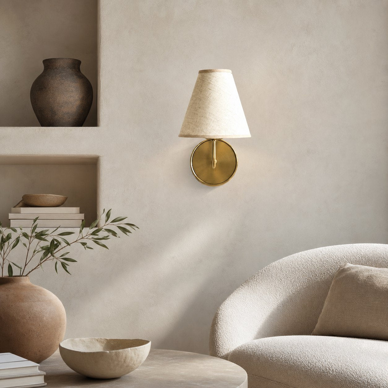 Fibura Sleek Metal Linen Shade Wall Light - Wall-Mounted Art