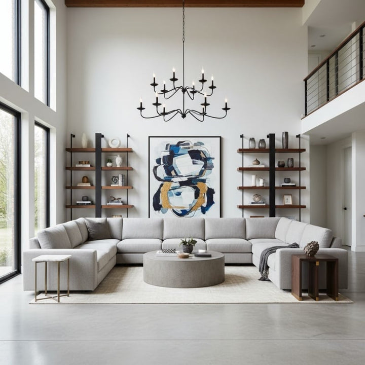 Reticula Modern Round Chandelier – Iron Frame with Open Circular Design for Dining or Entry