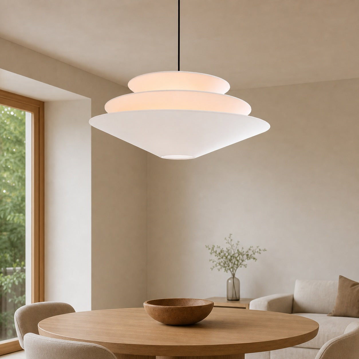 Solivara Pendant – Linen Pendant Light – Layered Shade