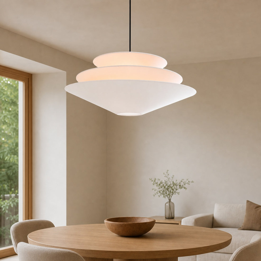 Solivara Pendant – Linen Pendant Light – Layered Shade