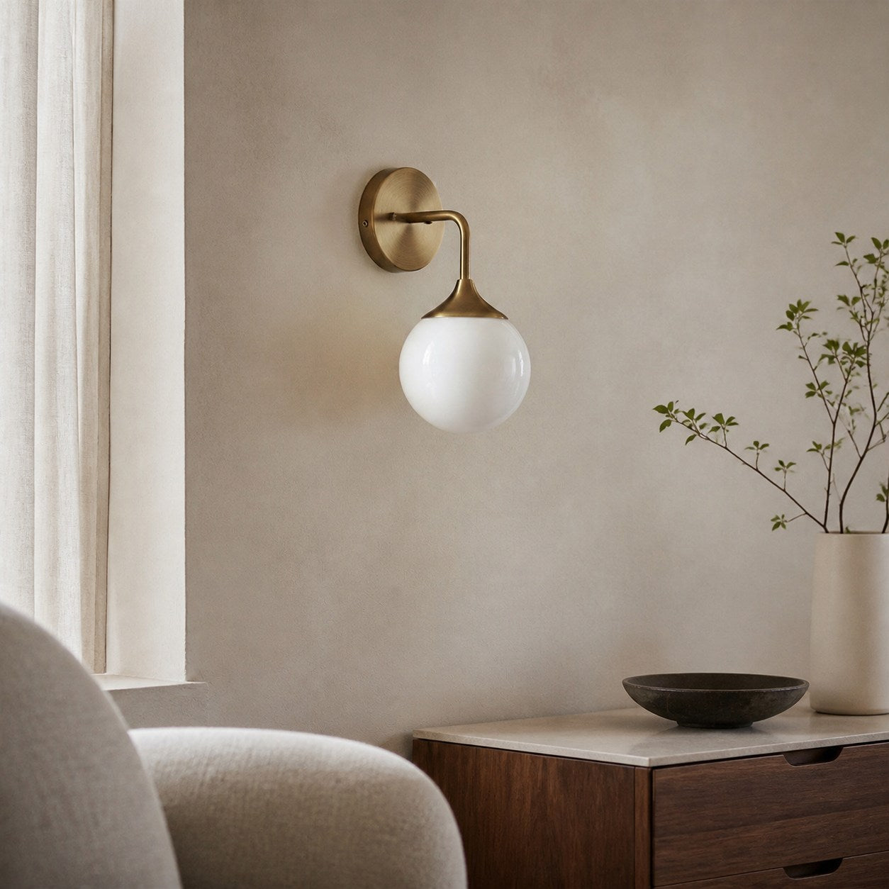 Glorica Glass Wall Sconce - Frosted Globe Light with Brass Fixture