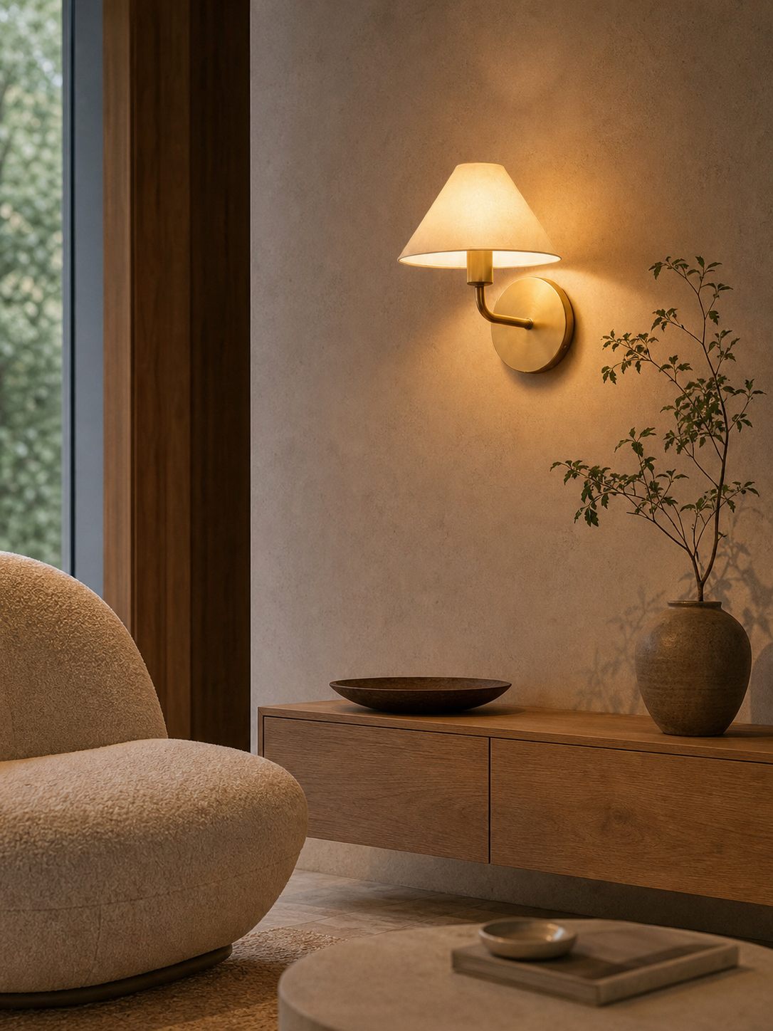 Gilda Fabric Drum Shade Wall Sconce - Modern Brass Accent Light for Bedroom and Hallway