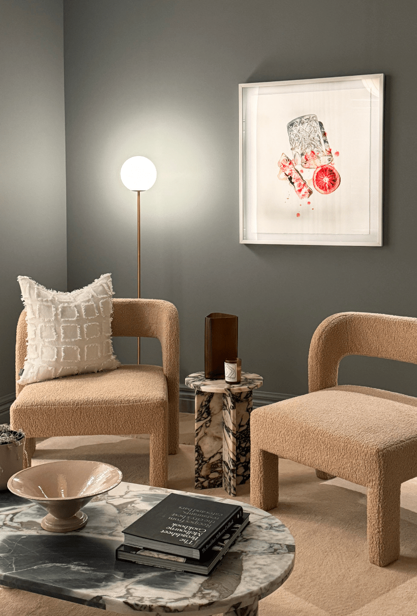 Modern Minimalist Travertine Base Glass Orb Floor Lamp