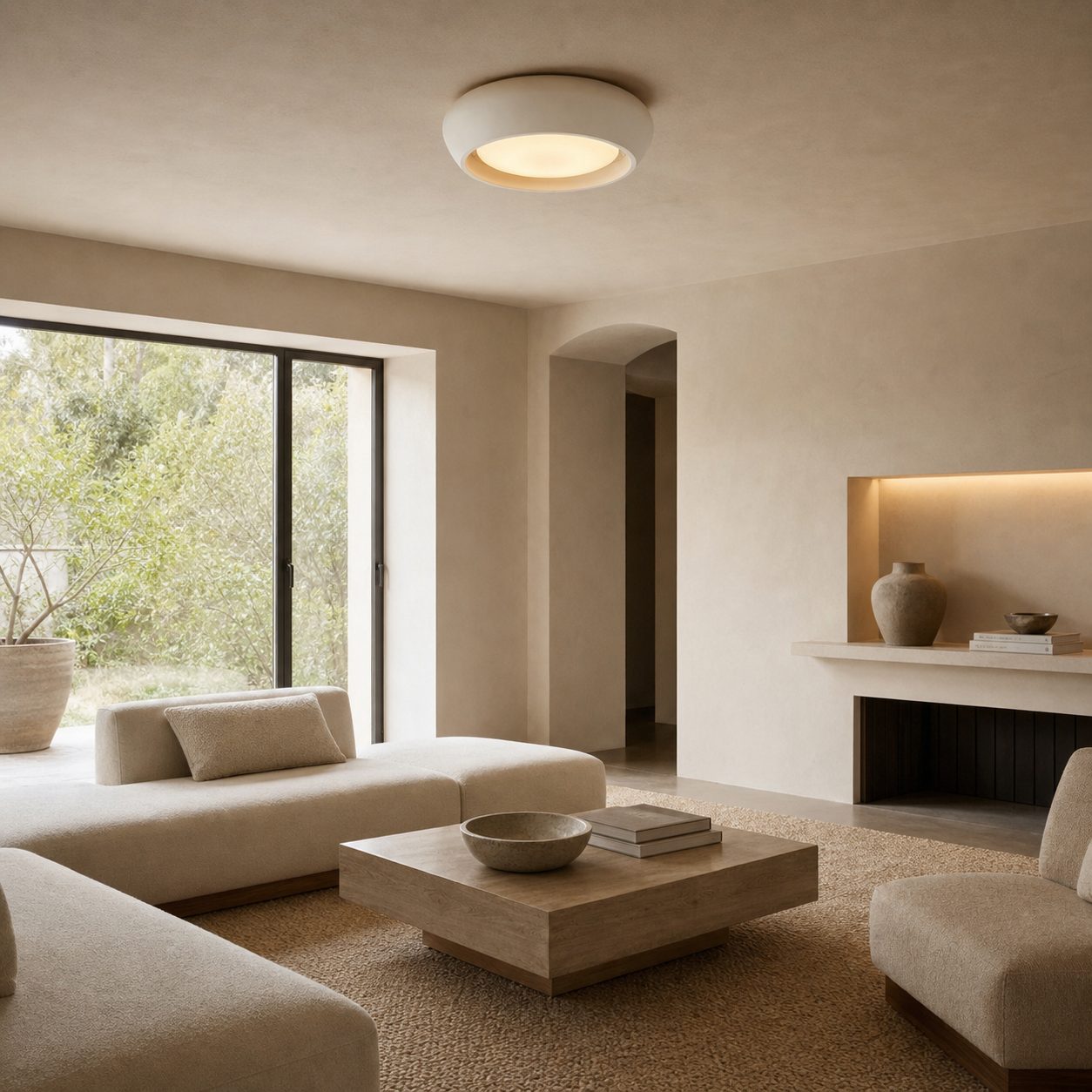 Monocem Minimalist Concrete Ceiling Fixture – Stylish Flush Mount Light for Living Room