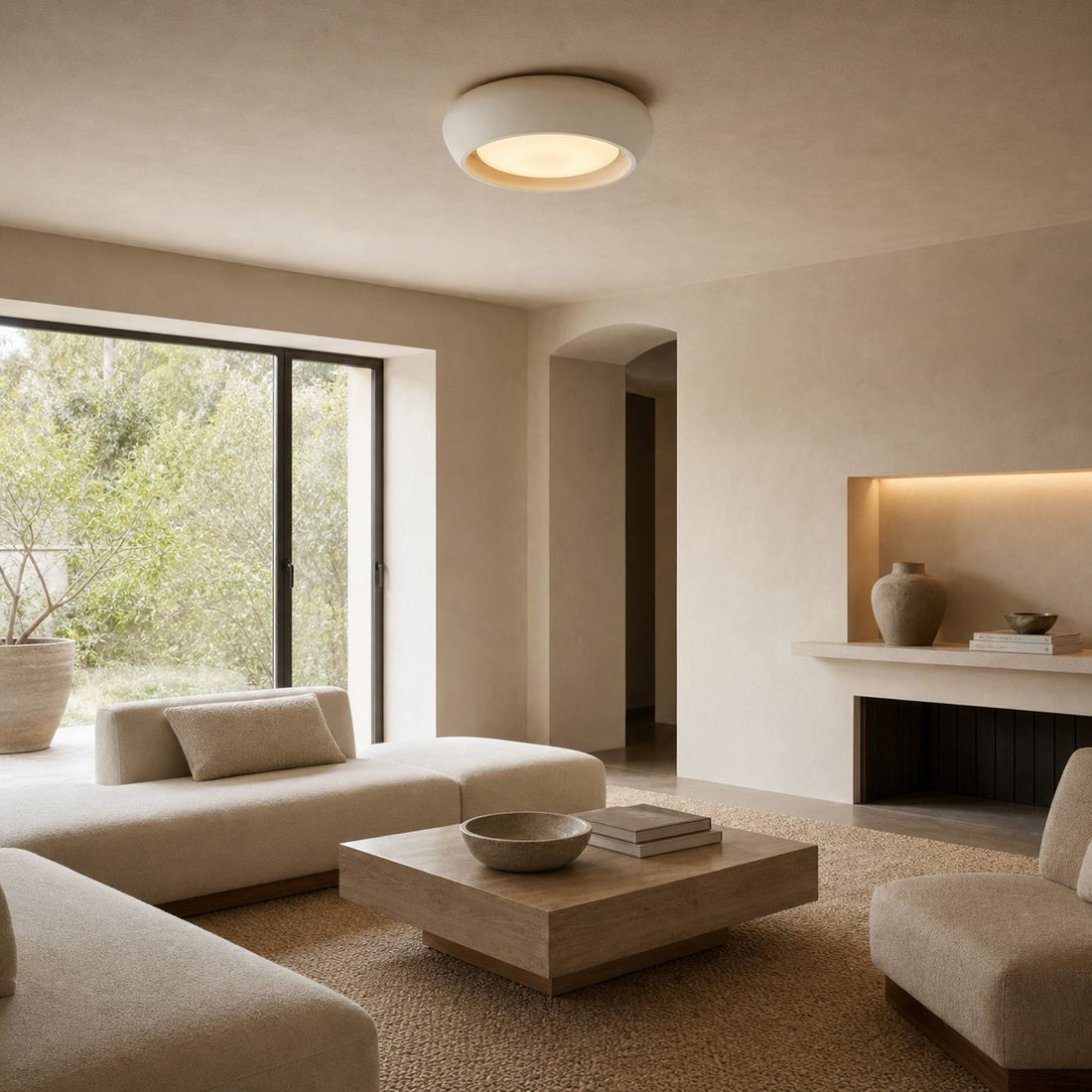 Monocem Minimalist Concrete Ceiling Fixture – Stylish Flush Mount Light for Living Room